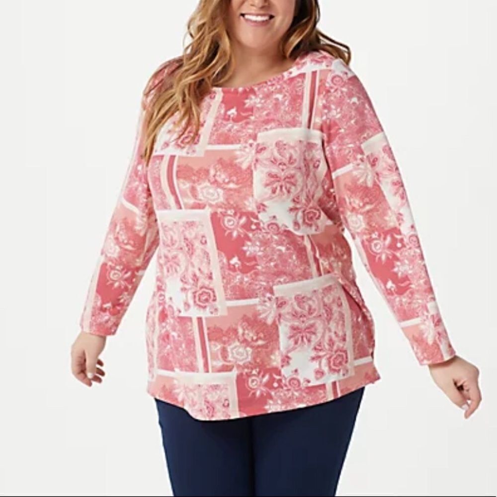 Denim & Co. Heavenly Printed Jersey Boat Neck Tunic